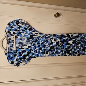 Maggy London Sheath Dress Blue and Black Flutter Sleeveless